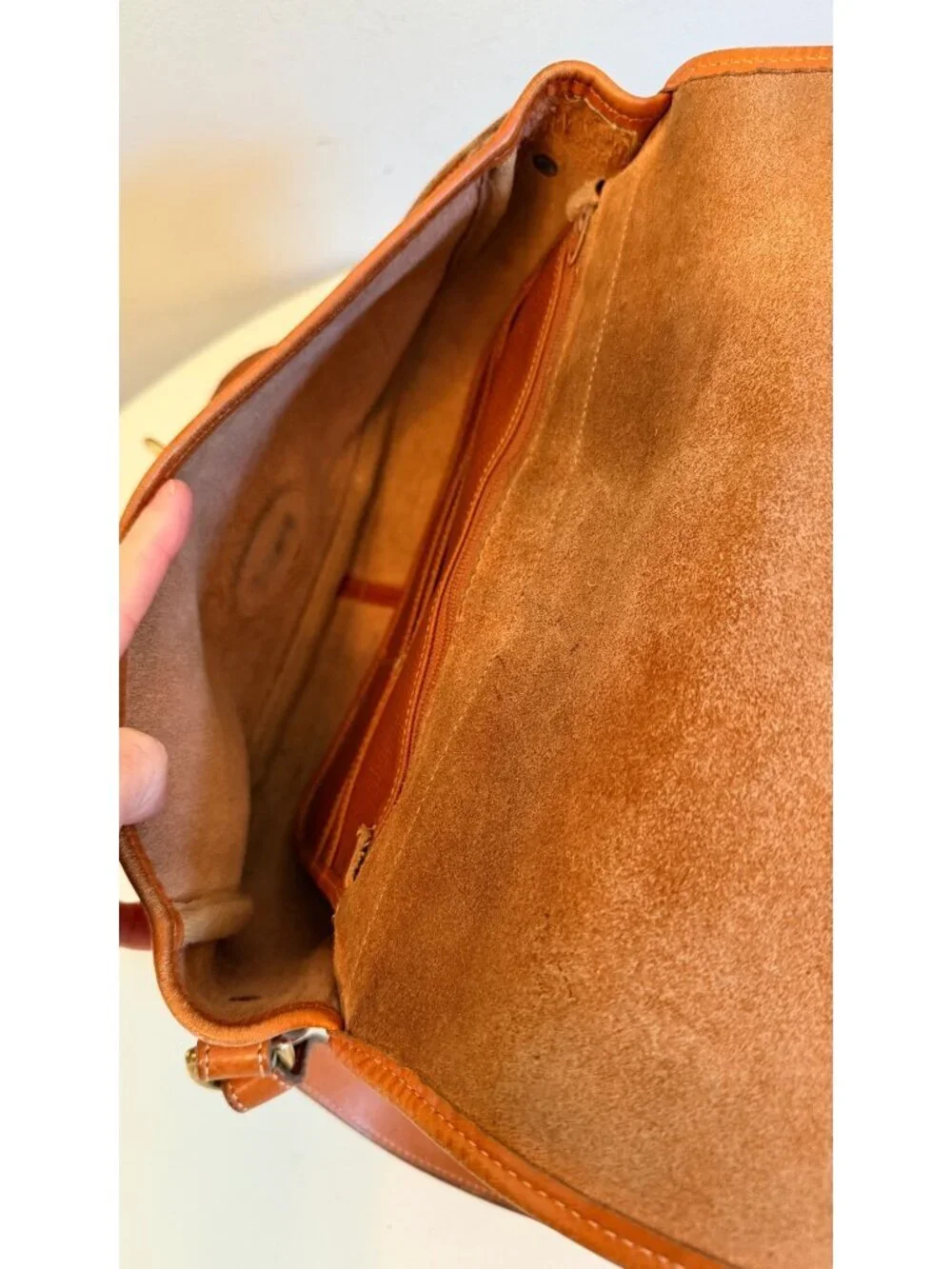 Vintage Dooney & Bourke Equestrian Crossbody Bag in British Tan Pebbled Leather
